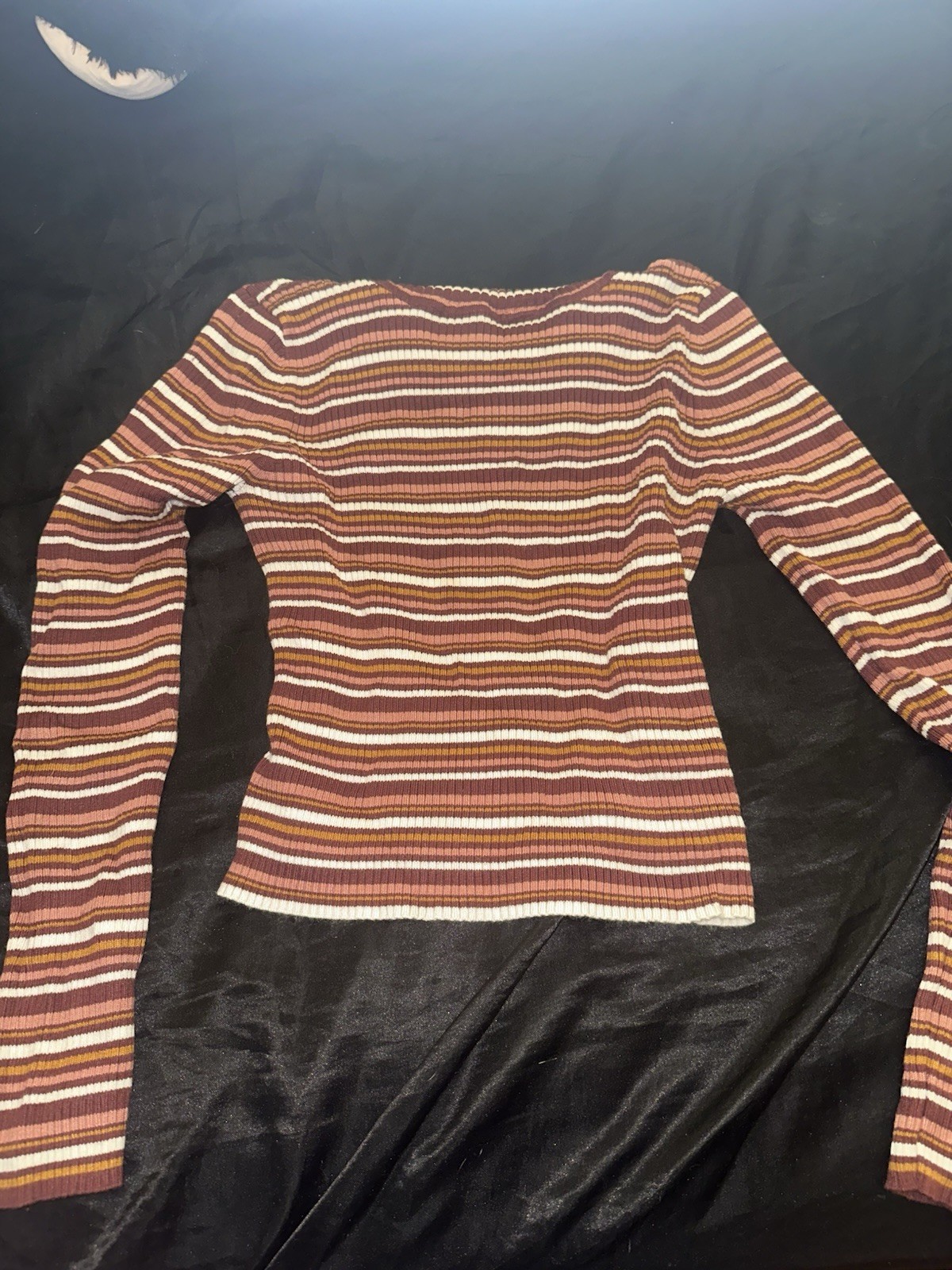 Pink Republic Stretch Brown White Orange Striped Scoop Neck Sweater Women M