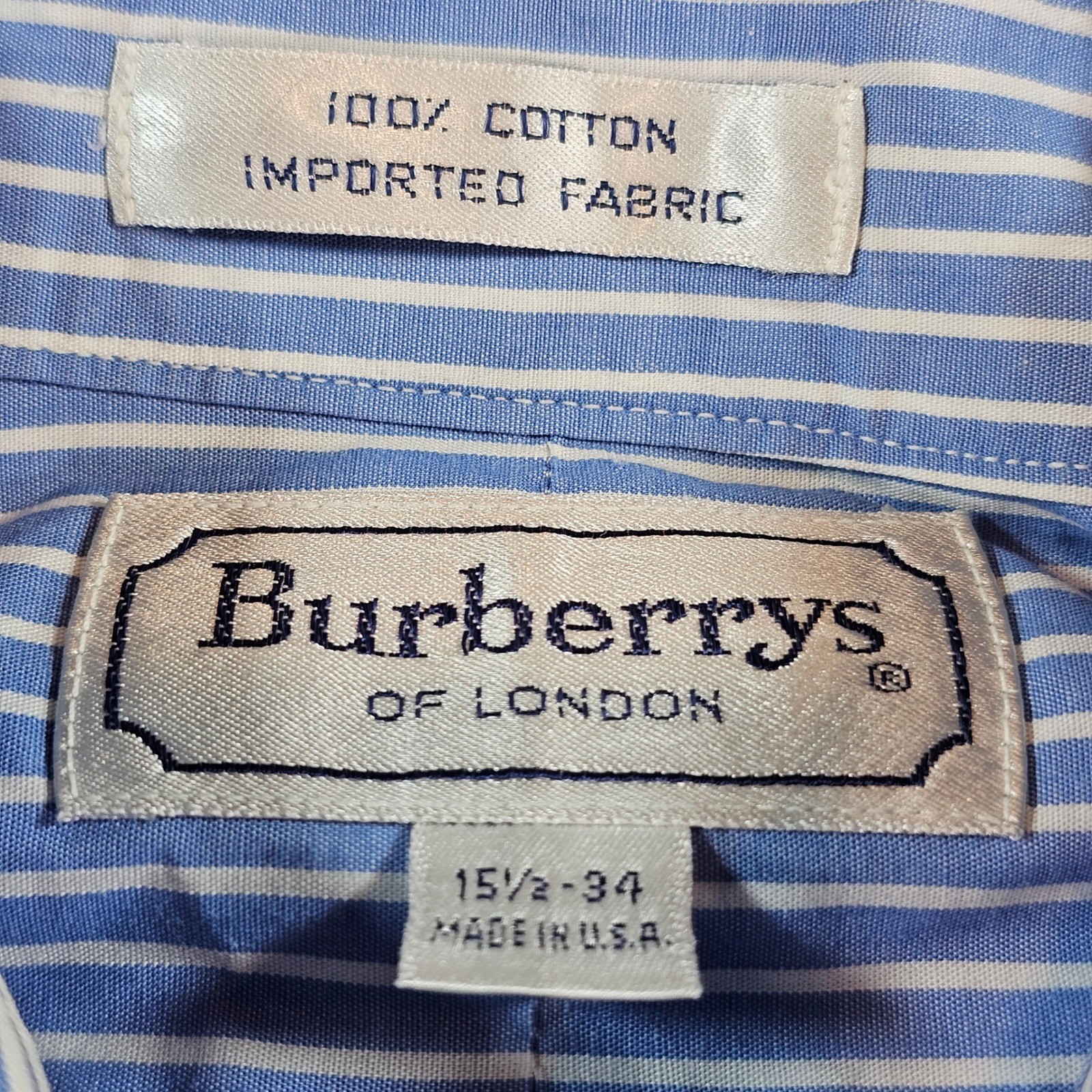 Burberrys of London Men’s 15.5-34 Blue White Striped Button Down French Cuff USA