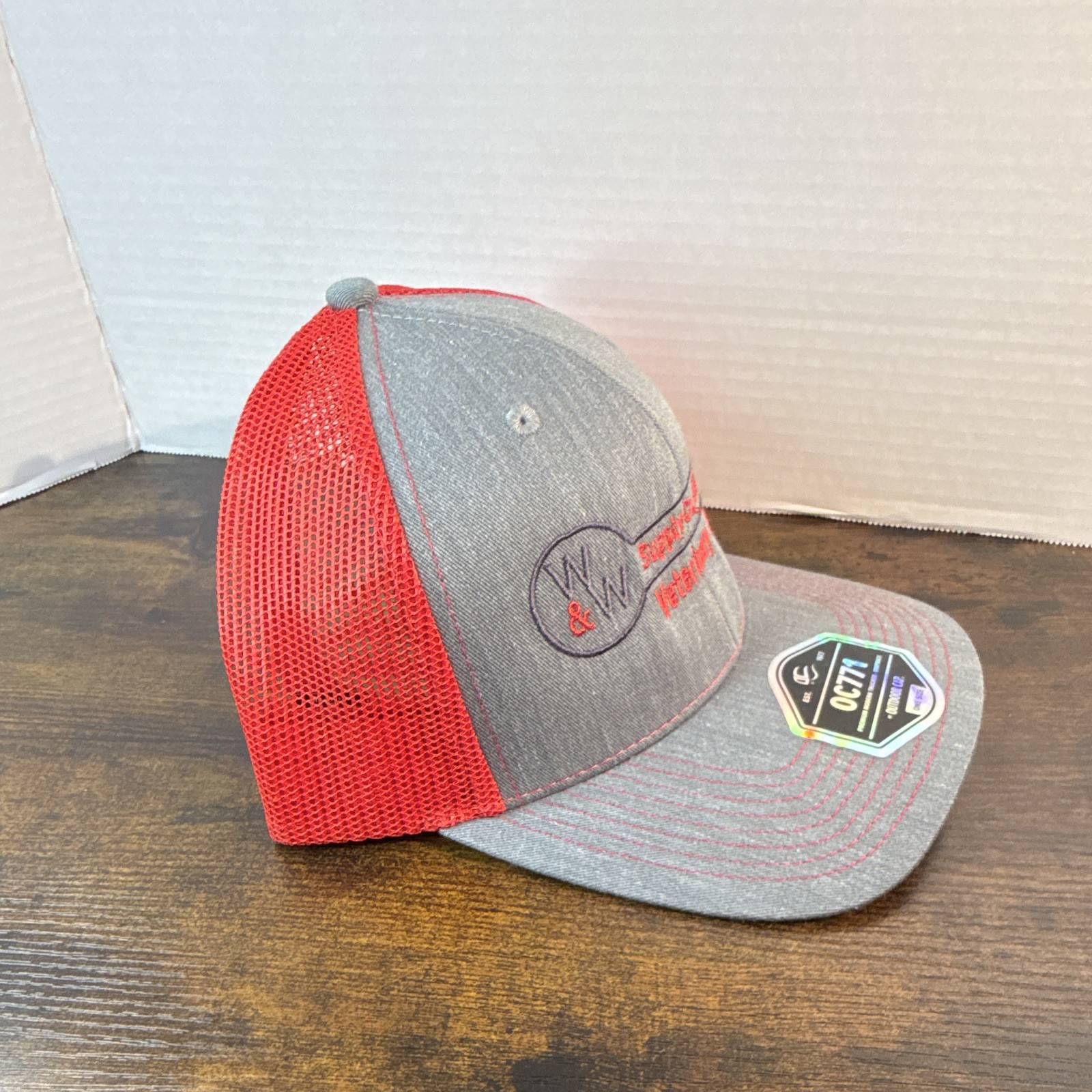 Outdoor Cap Gray/Red Colorblock Trucker Hat Mesh Back Adjustable One Size