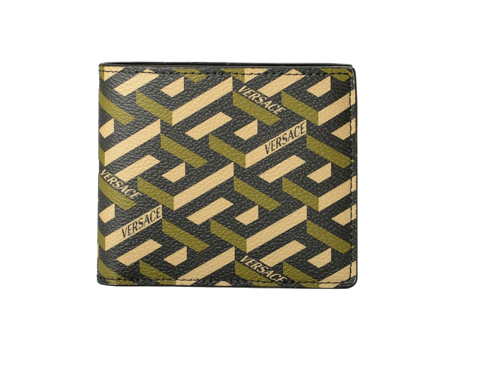 Versace Coated Canvas & Leather Monogram Bifold Wallet