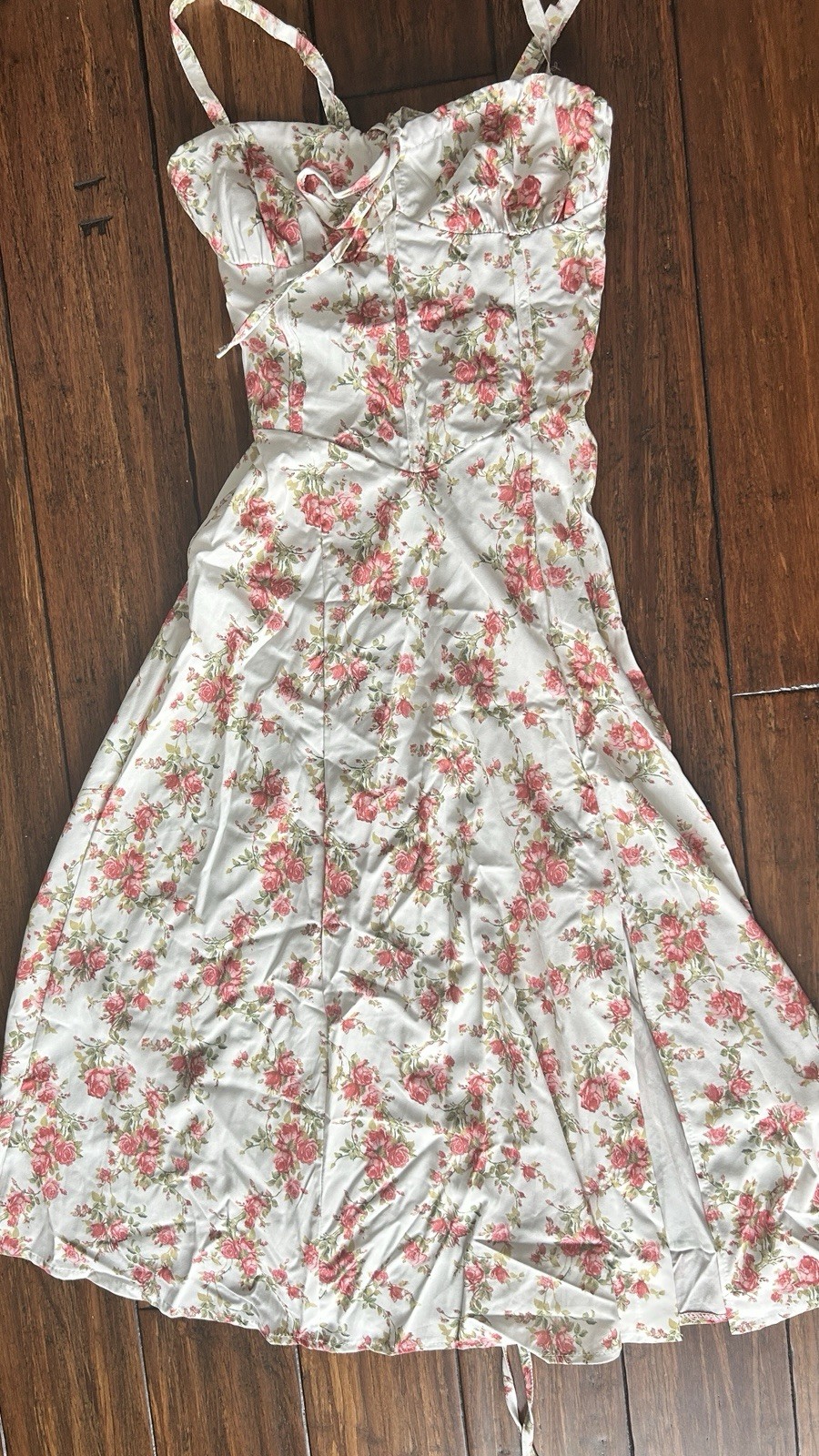 Floral Sweetheart Midi Sundress Lace-Up Corset Back Adjustable Straps S