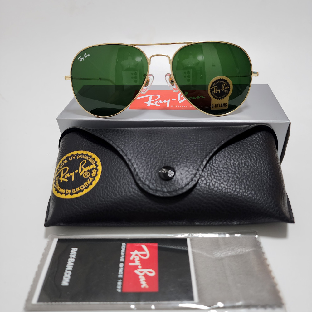 Ray-Ban RB3025 Aviator Sunglasses Gold Frame Green Glass Lens 58mm USA Shipping