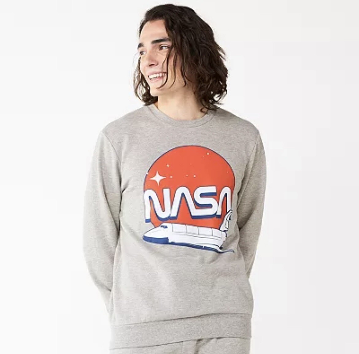 NASA Graphic Sweatshirt Men’s Size XL Extra Large Gray Red White Blue NEW