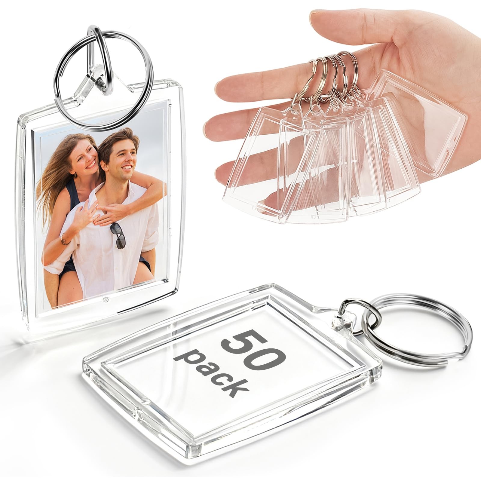 Clear Acrylic Photo Keychain Frame, Double-Sided Insert Picture Holder with M…