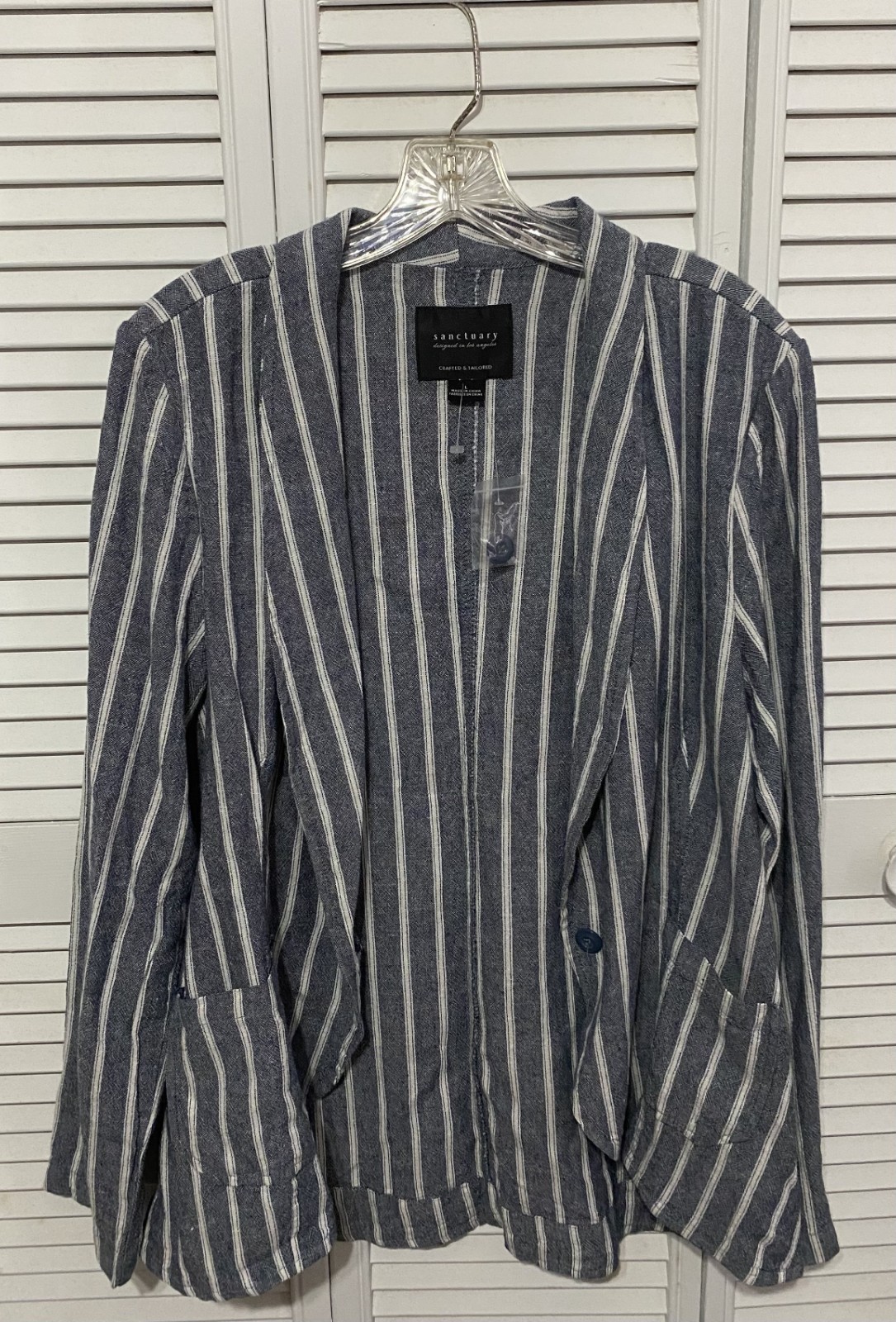 Sanctuary large size casual one button blue or gray and white striped blazer