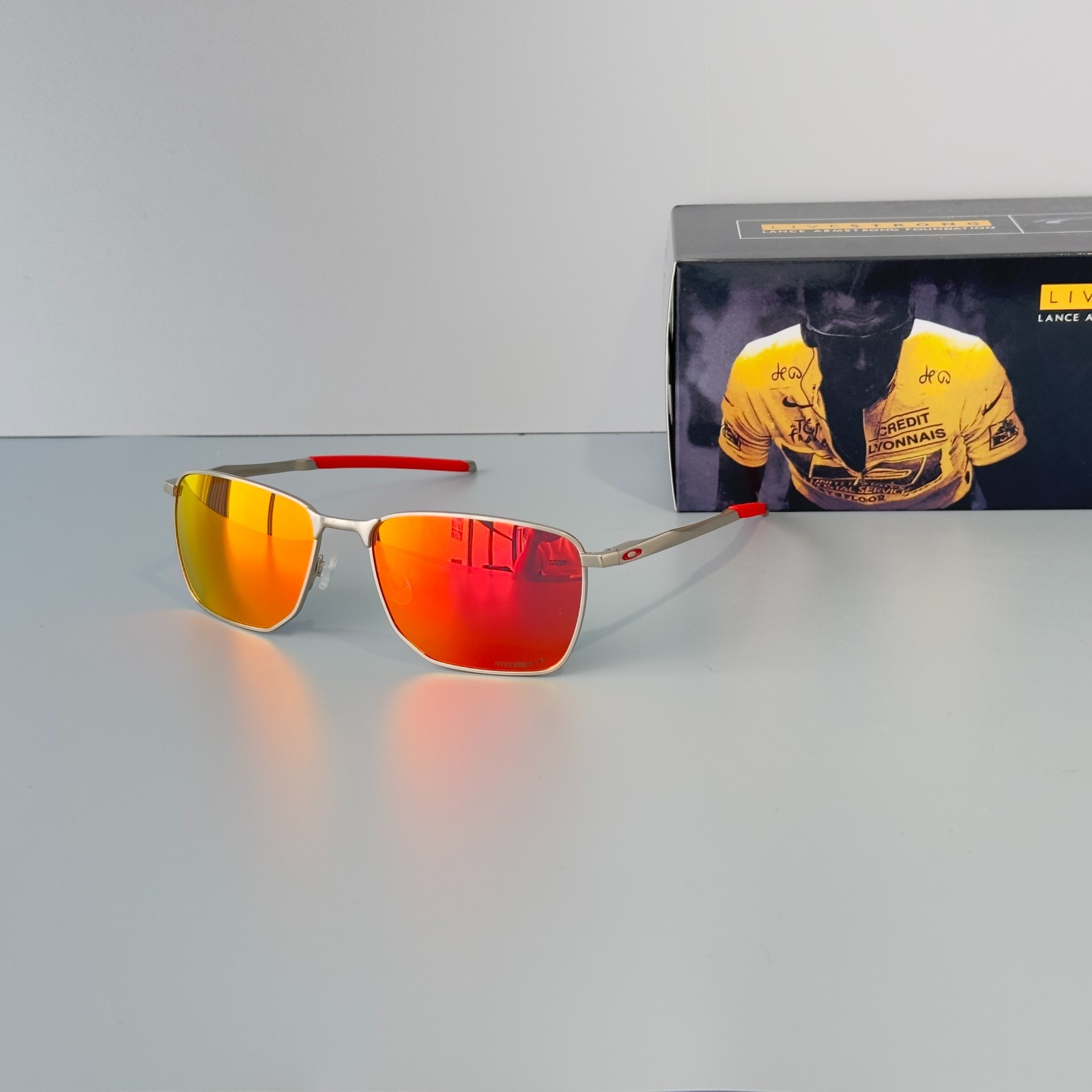 Oakley Ejector OO4142 Polarized Sunglasses Silver Frame Ruby Polarized lenses