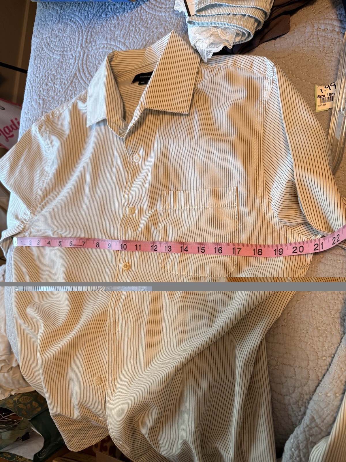 Vince. Men’s M White/Brown Striped Long Sleeve Button Front Dress Shirt