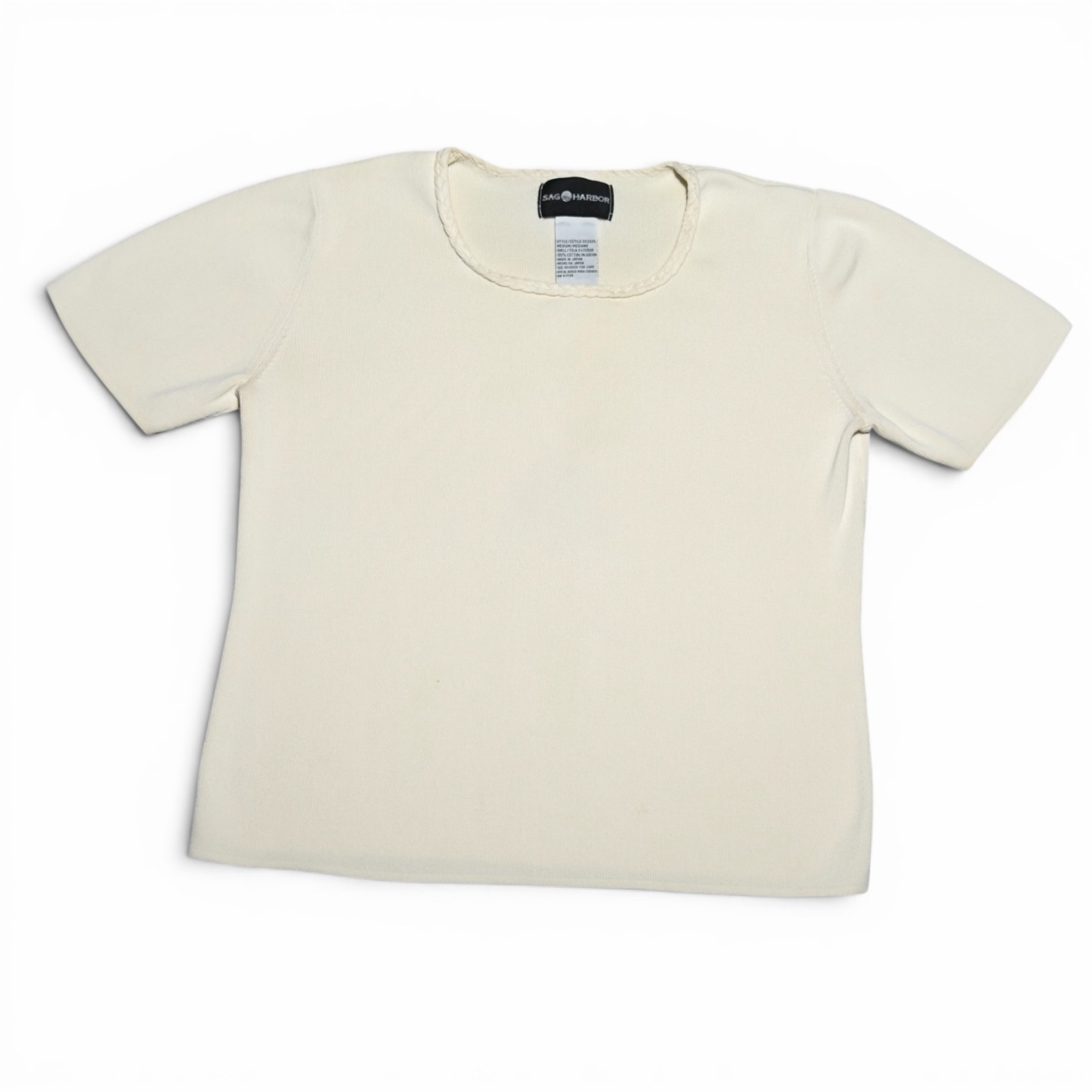 Vintage Sag Harbor Cream 100% Cotton Short Sleeve Top, Medium