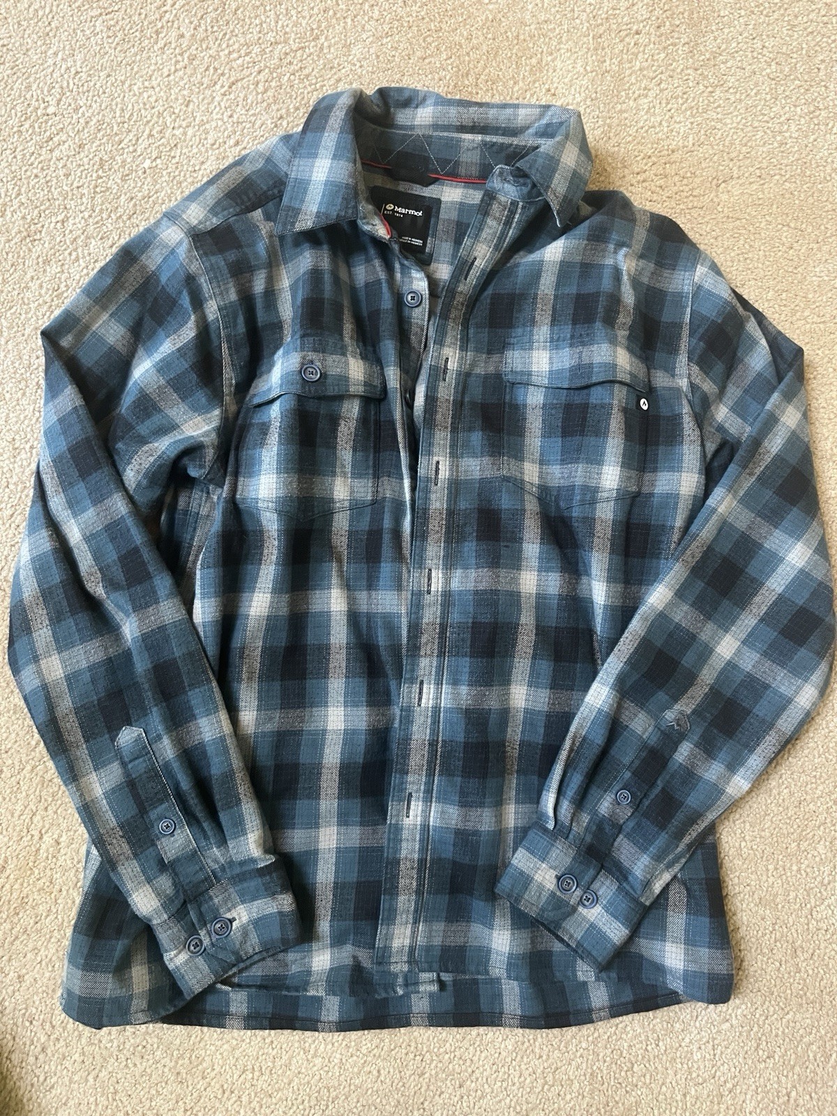 Marmot Men’s Button Down Flannel XL Blue/Grey