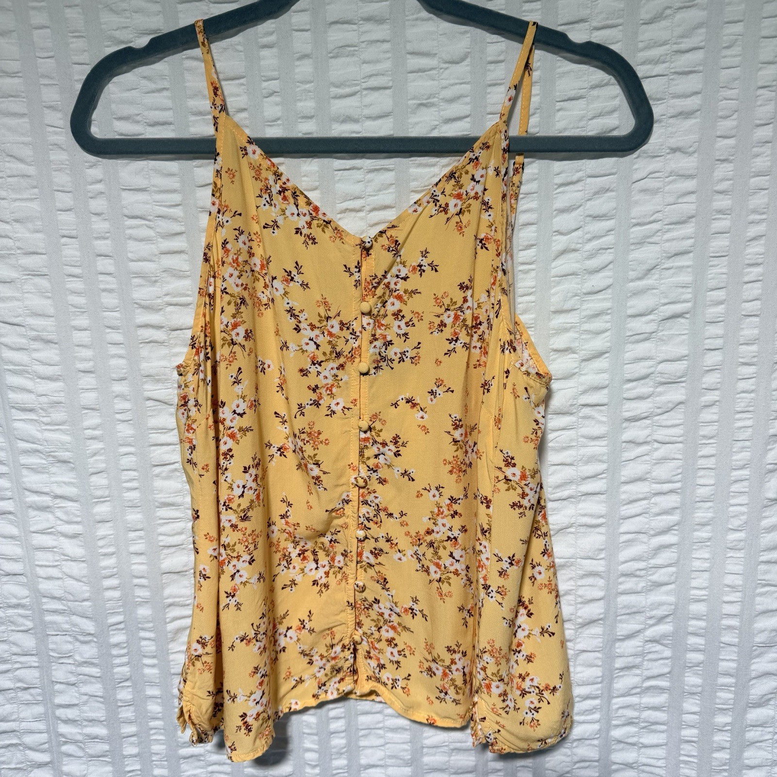 Old Navy Womens L Yellow Floral Woven Rayon V-Neck Button Front Cami Tank Top