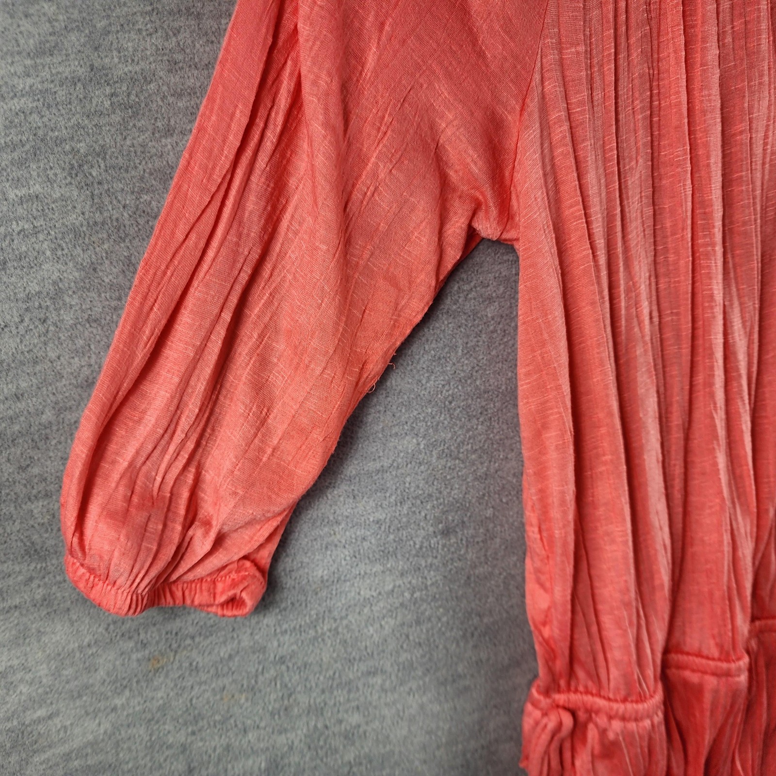 Faded Glory Blouse Womens Large Cosmo Coral Peasant 3/4 Sleeve Scoop Neck Boho