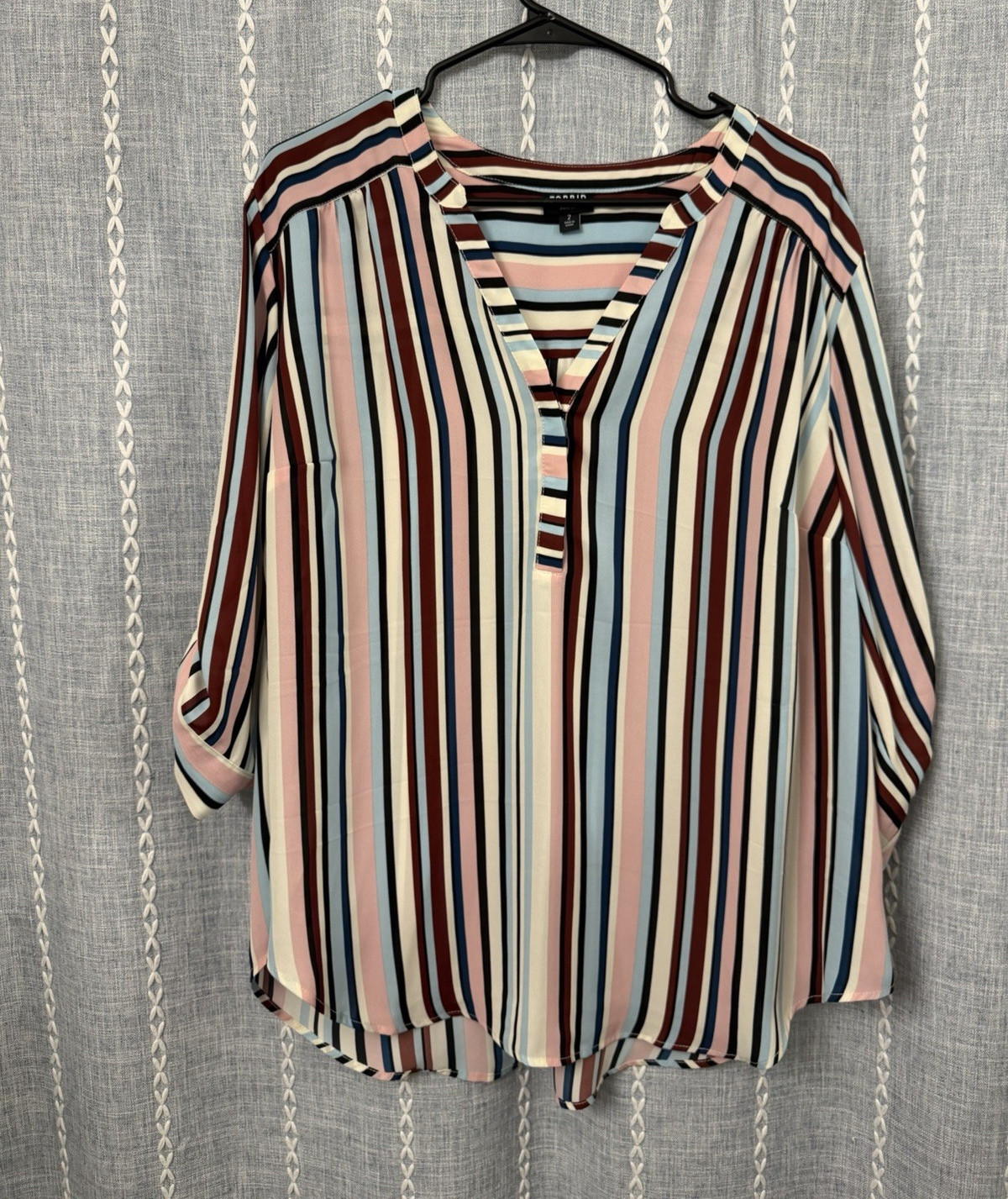 Torrid Harper Striped V-Neck 3/4 Sleeve Button Blouse Plus Size 2 Multicolor