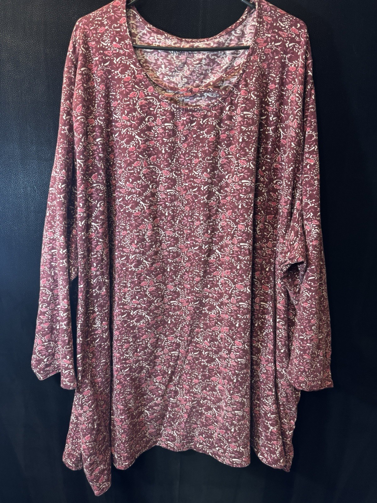 Ulla Popken Women’s Tunic Top US 36/38 Burgundy Floral 100% Cotton 3/4 Sleeve