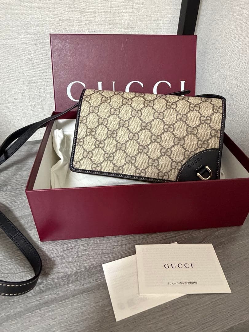 Brand New Unused GG Emblem Leather Strap Shoulder Wallet Gift Present 0611b