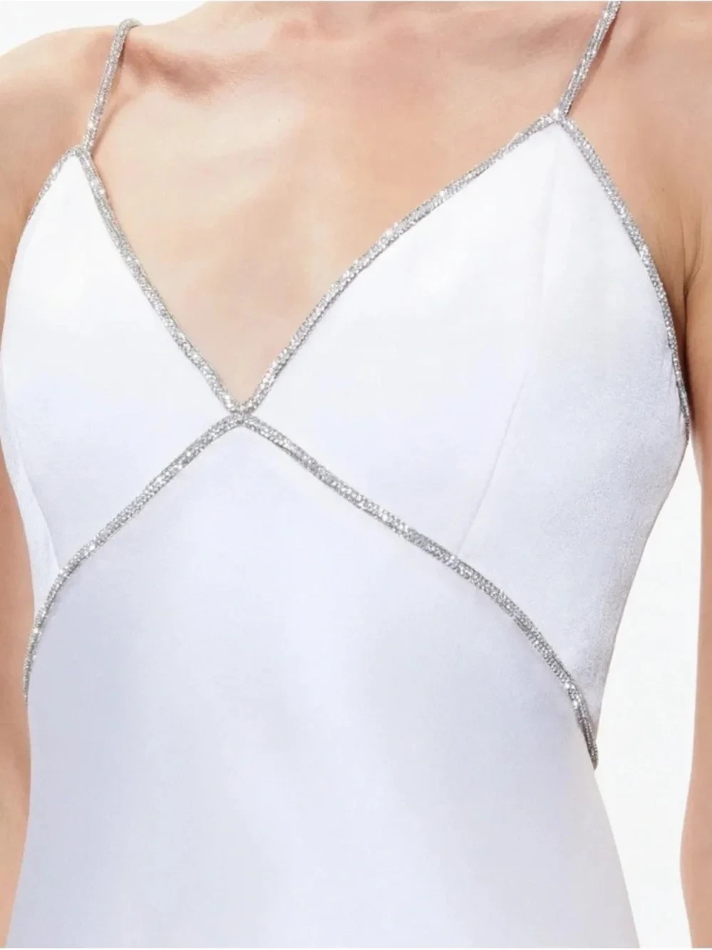 Alice + Olivia Julienne Embellished V Neck Mini Dress in White | Size 4