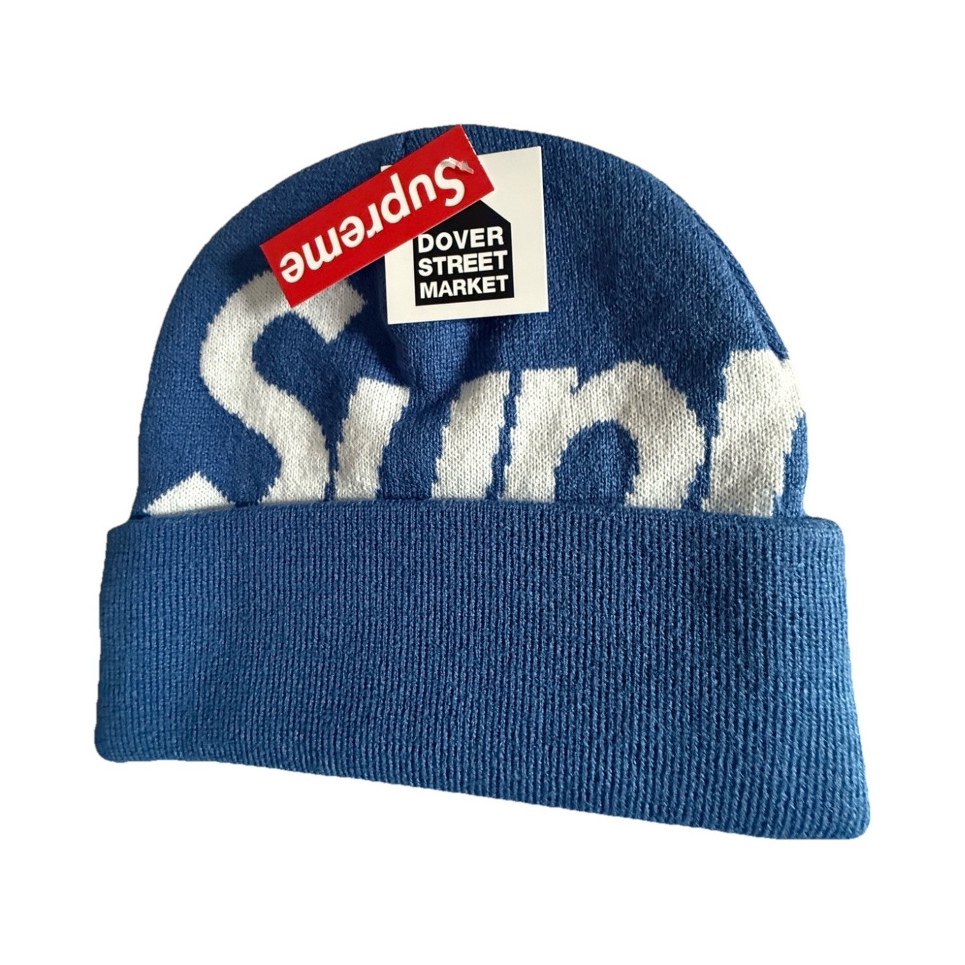 Supreme Blue White Logo Pattern Knit Beanie Hat One Size Men’s Winter Cap