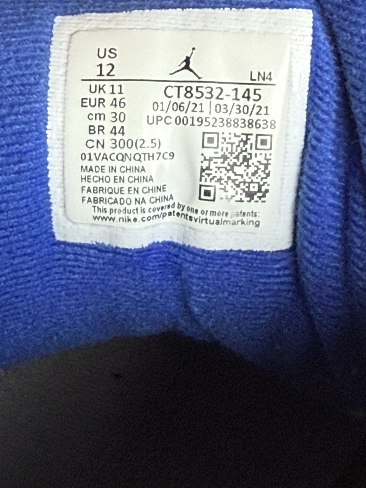 Jordan Air Jordan 3 Retro Racer Blue not original lace, no box Size 12