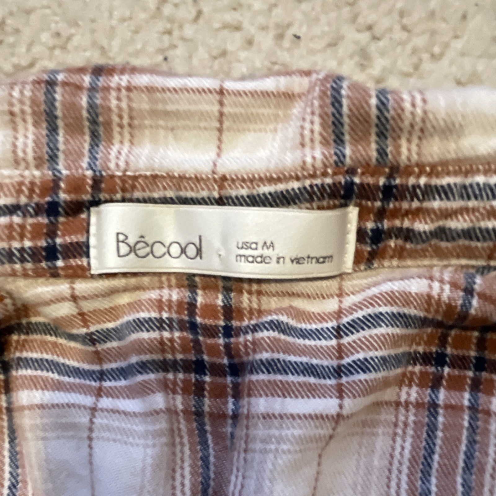 Becool Plaid Flannel Button-Up Collared Long Sleeve Shirt, Beige/Brown, M
