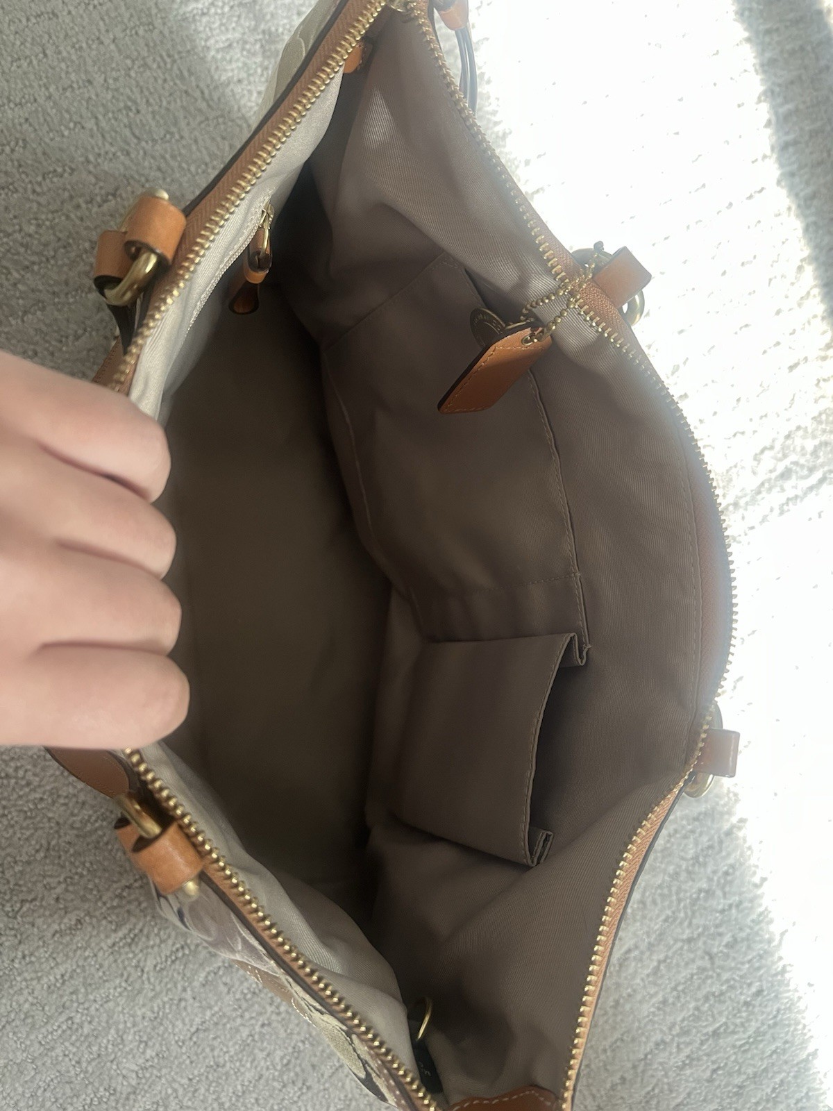 Coach Patchwork Multicolor Tote Zip Top Gold Hardware Charm Inner Pockets