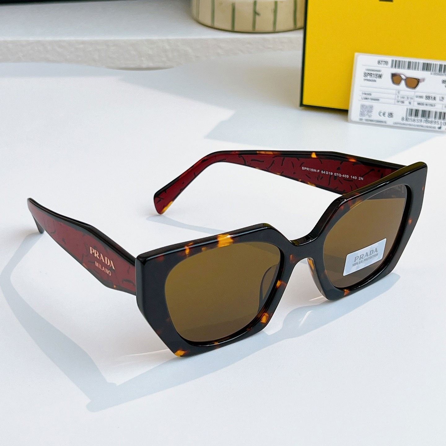 Prada PR 15WS Oversized Square Sunglasses Women Authentic Red Tortoise UV400