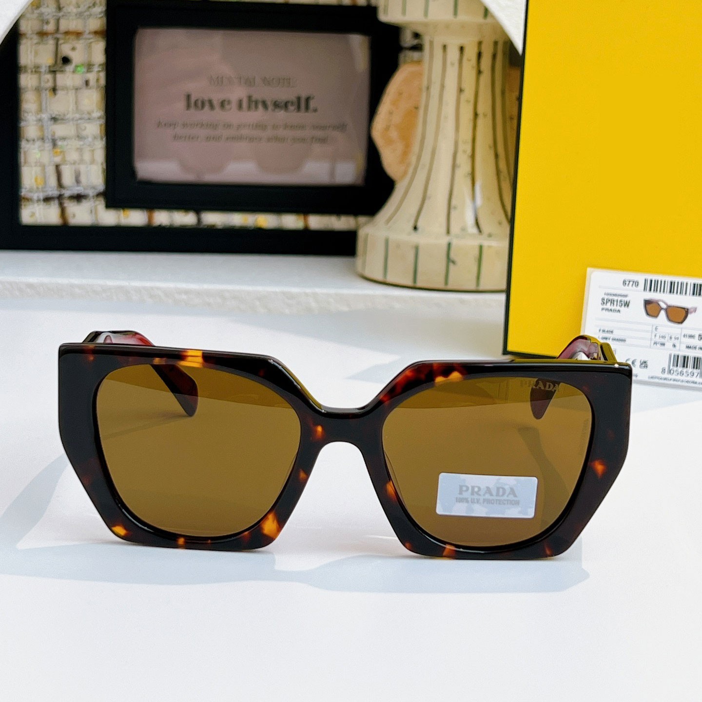 Prada PR 15WS Oversized Square Sunglasses Women Authentic Red Tortoise UV400