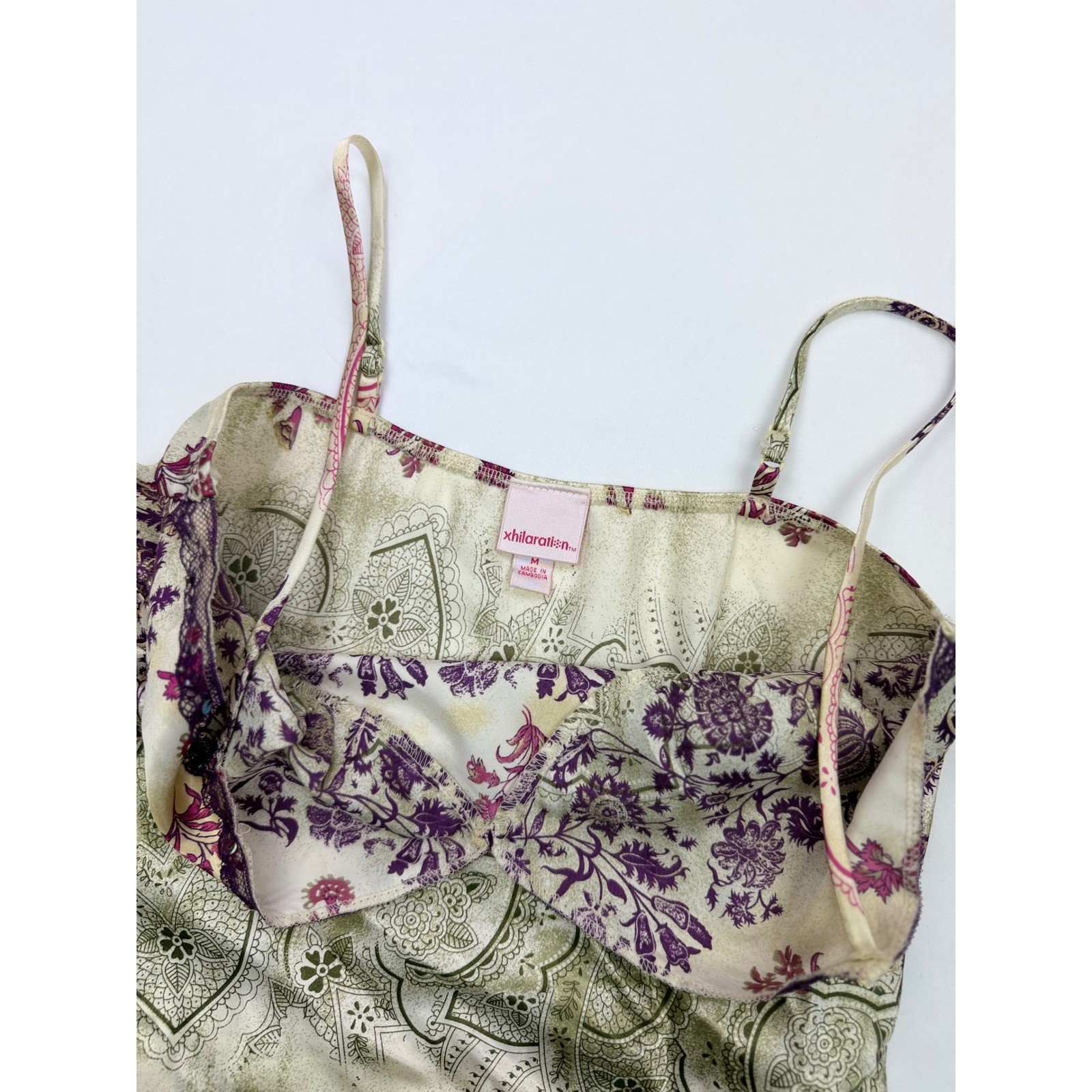 Xhilaration Y2K Vintage Paisley Floral Satin Camisole Top Purple Green Medium