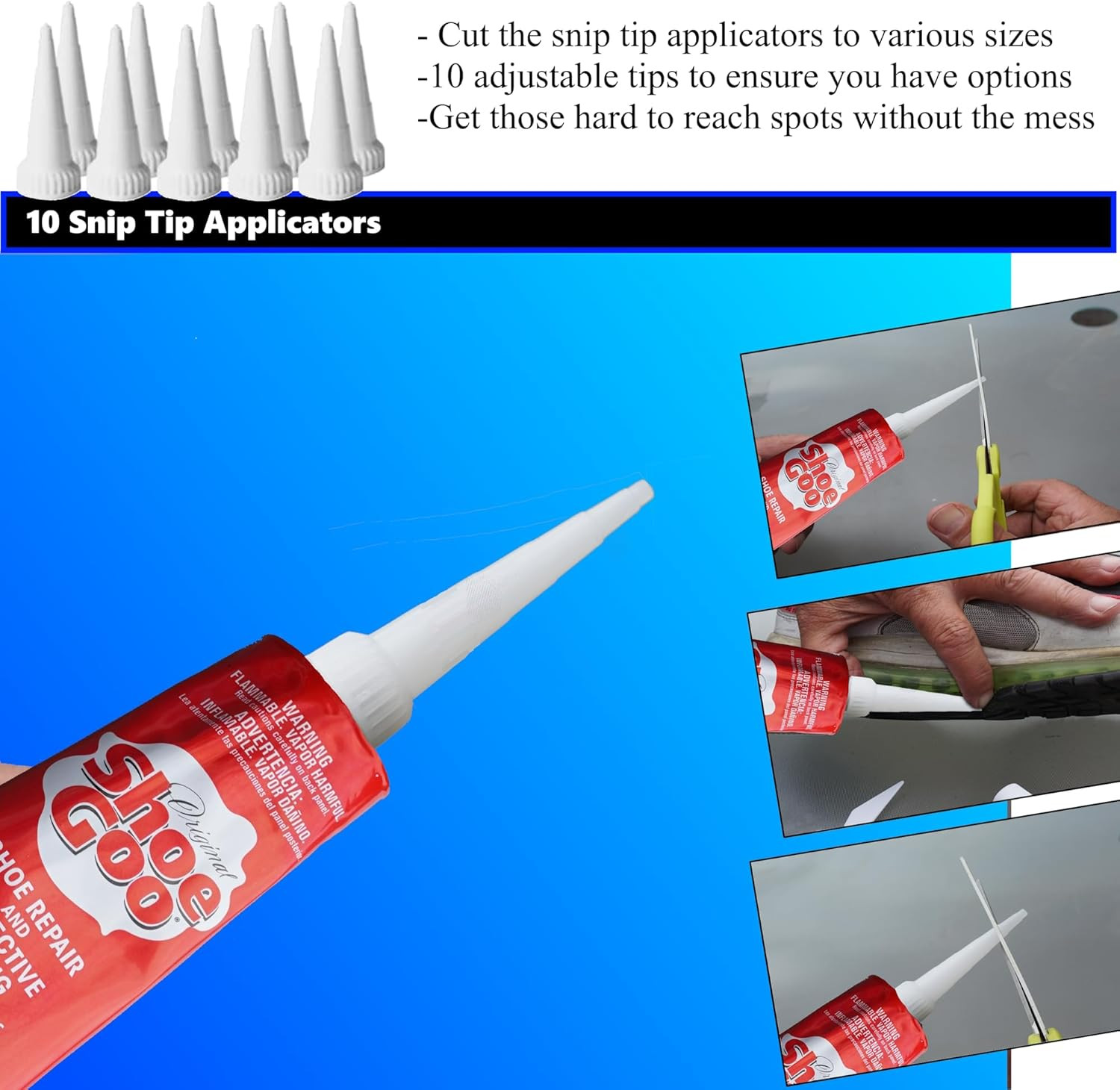 Shoe Goo Clear Shoe Repair Adhesive Bundle: Includes 10 Snip Tip Applicators and