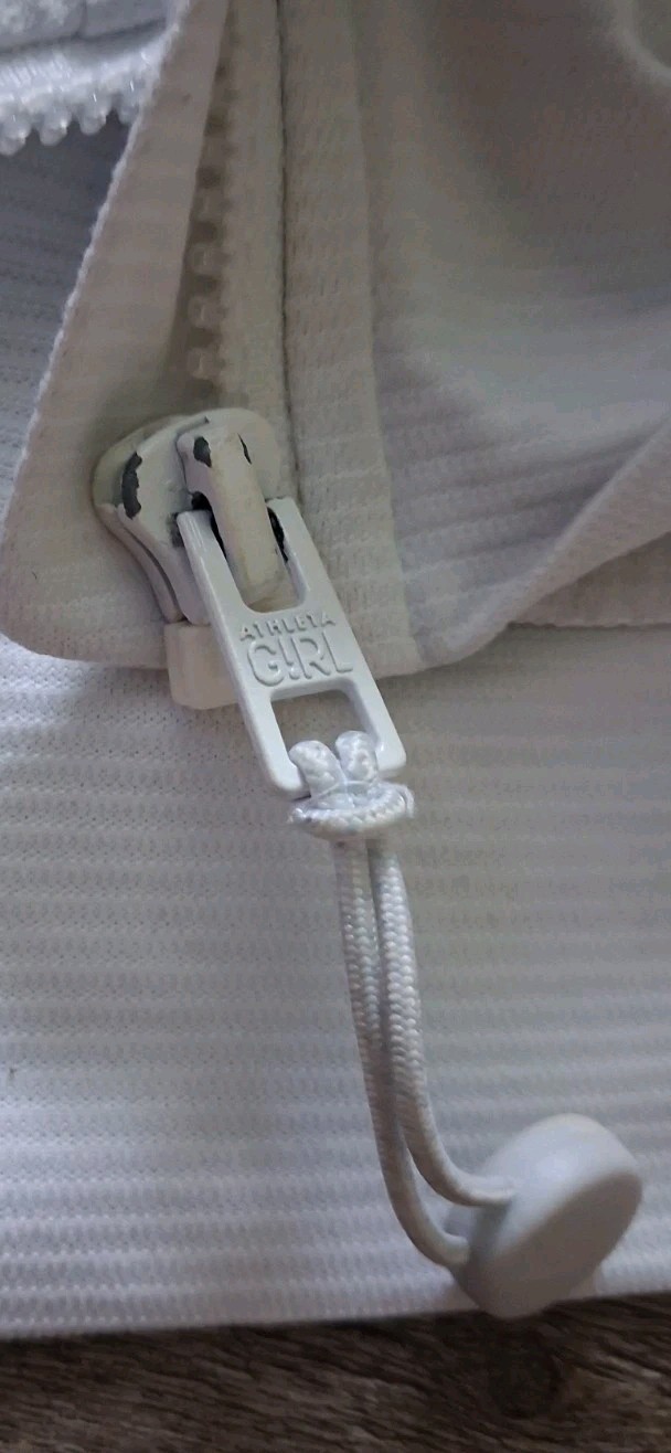 Athleta Girl Sunny Days Jacket Size XL/14 White Hooded Full Zip Activewear Logo