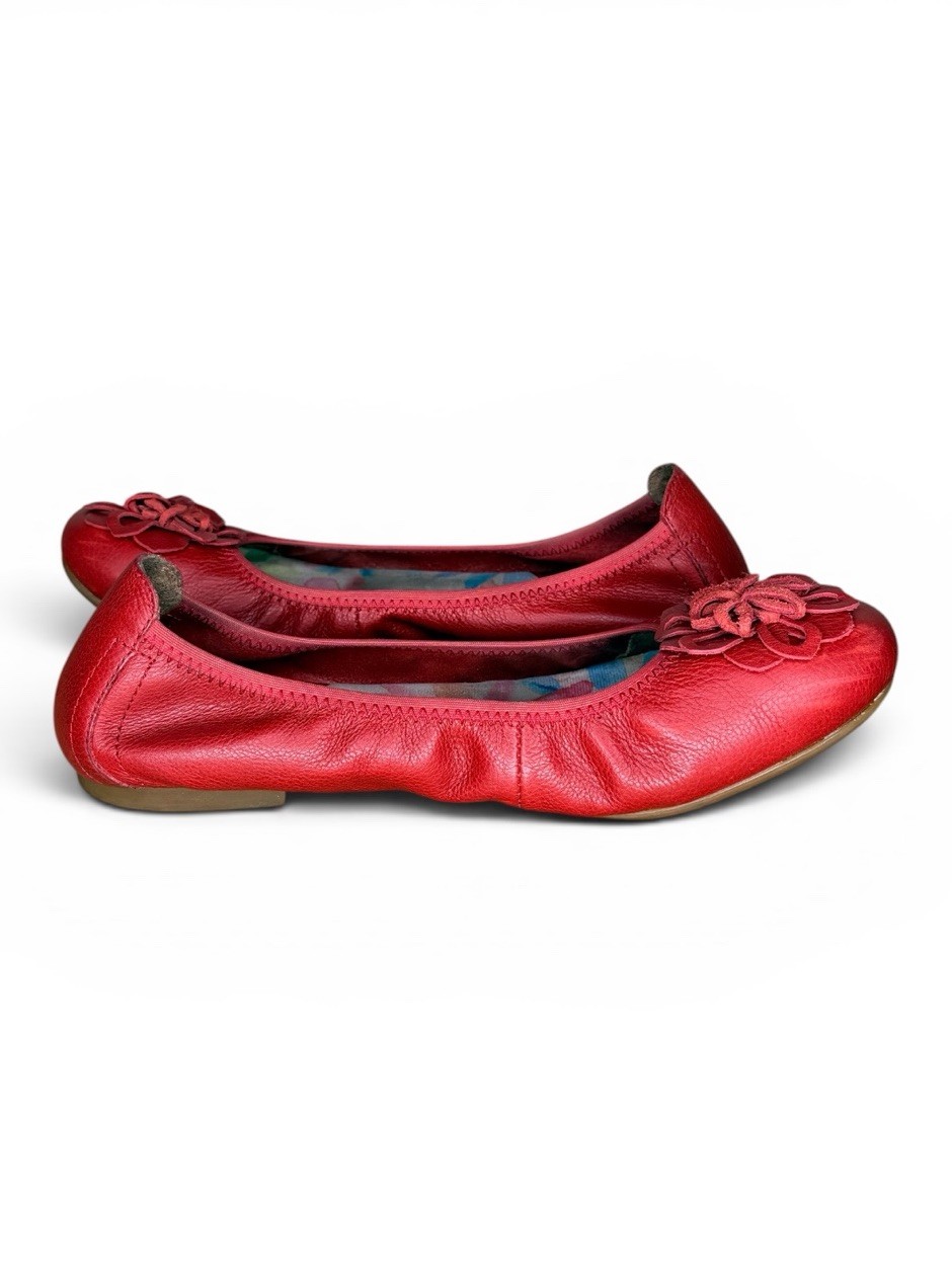 Born Julianne Floral Ballet Flats Red Leather Size 8.5 Comfort Slip On Boho