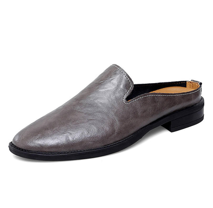 Mens Summer Mules Leather Slippers Closed Toe Slip On Casual Shoes Loafer 2025