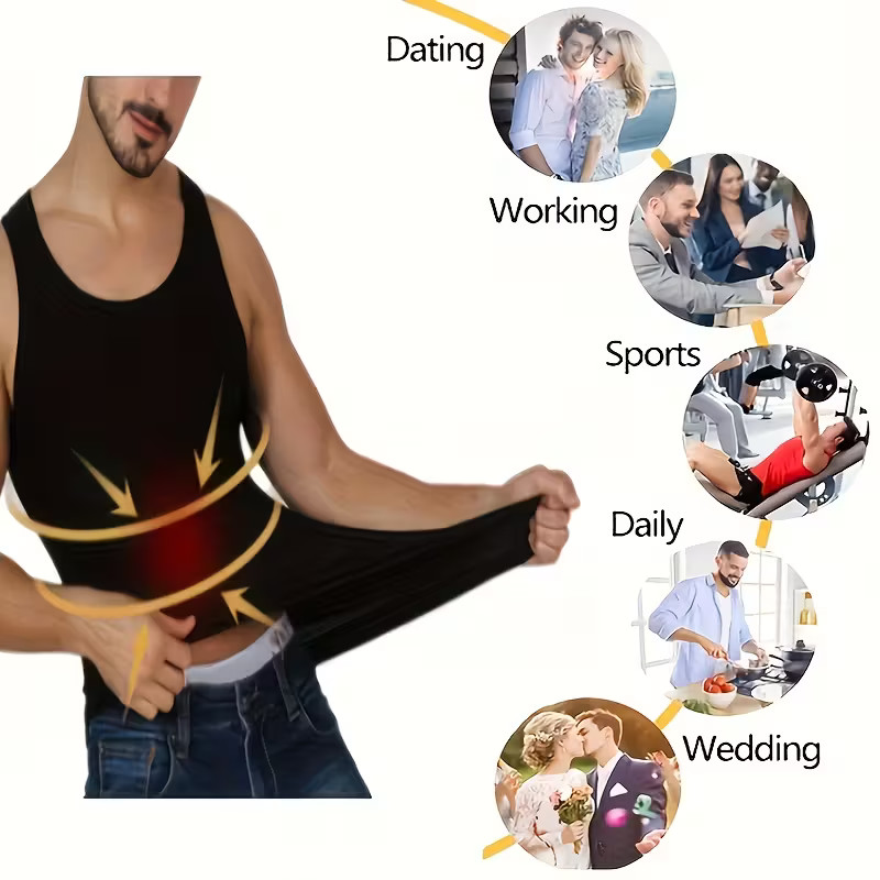 Mens Slimming Body Shaper Belly Chest Compression Vest Girdle T-Shirt Tank Top