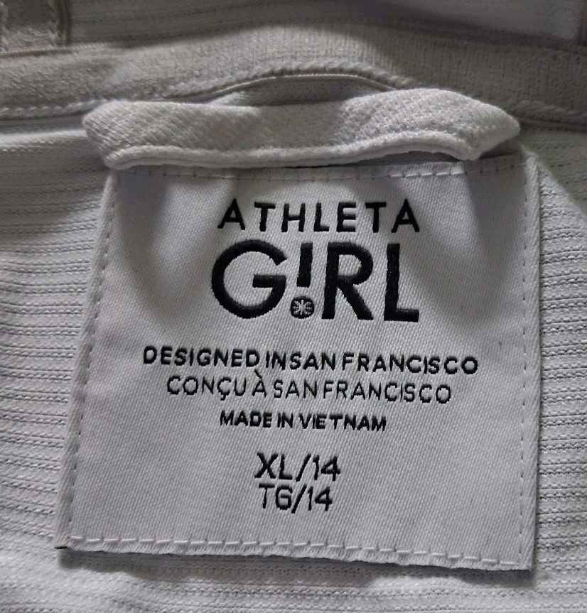 Athleta Girl Sunny Days Jacket Size XL/14 White Hooded Full Zip Activewear Logo