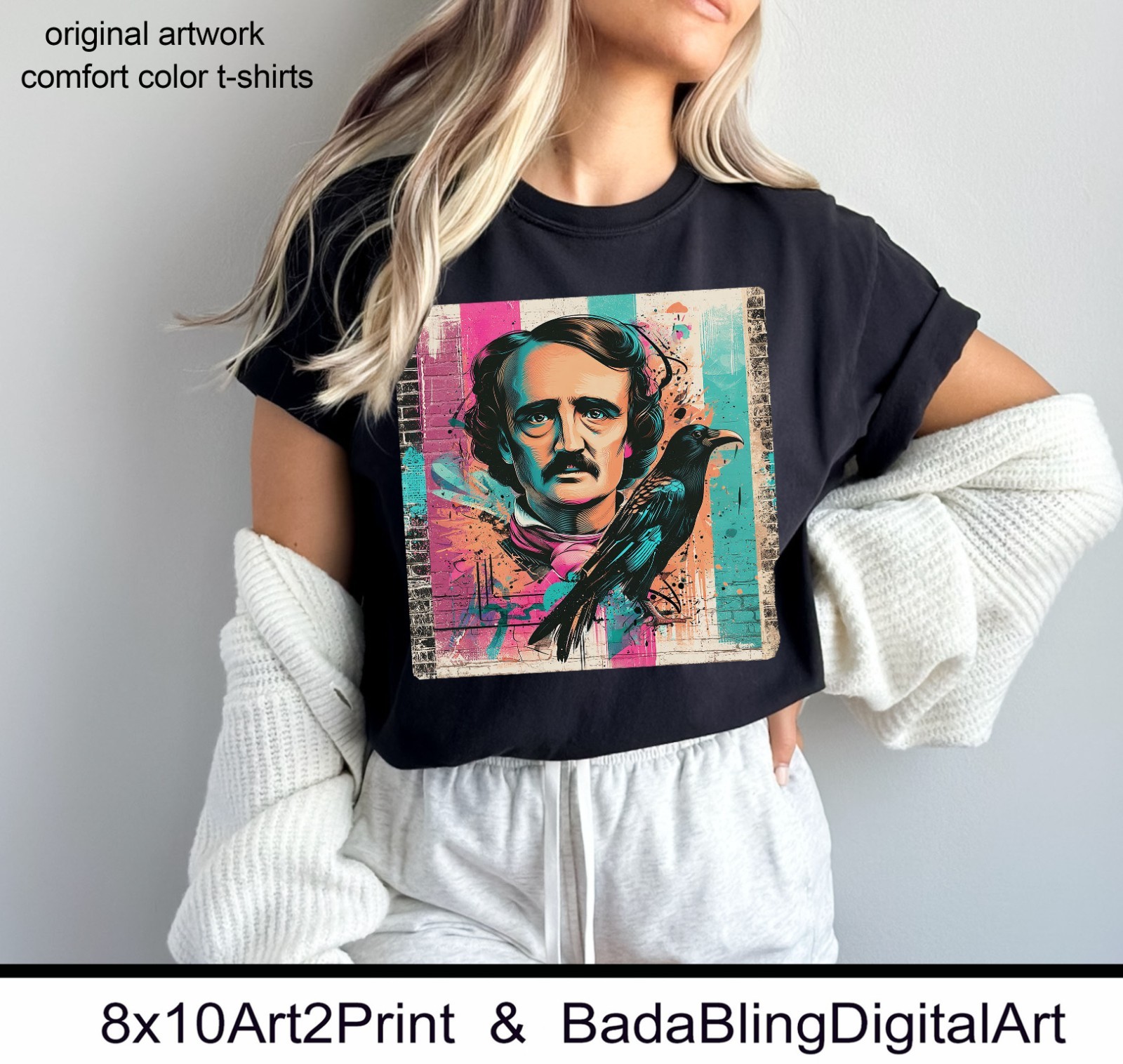 Edgar Allan Poe original art TSHIRTS artistic comfort color t-shirts