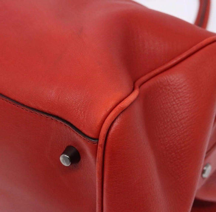 PRADA Hand Bag Leather Red Silver Auth gh740