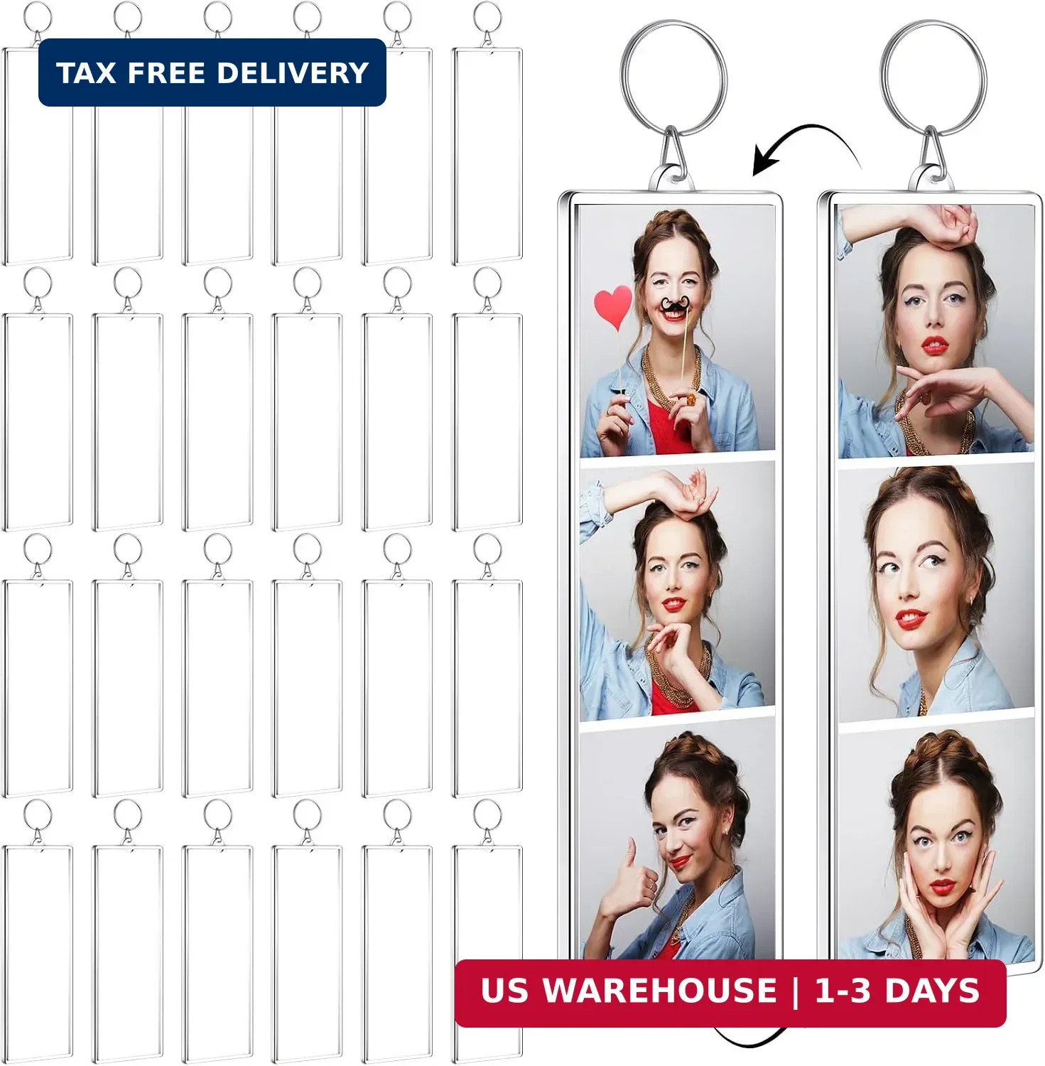 MTLEE Photo Strip Keychain Frame 2 x 6 Inch Clear Acrylic Photo Booth Keychain D