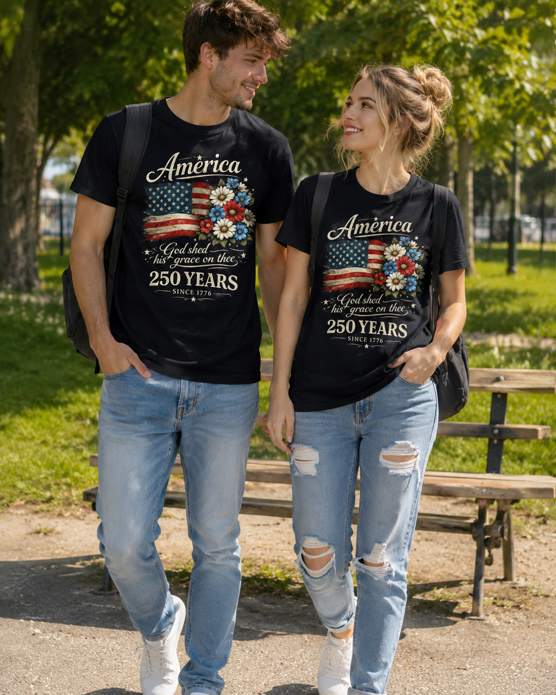 250th Anniversary Flag Floral USA Flag Patriotic 4th of July T-Shirt