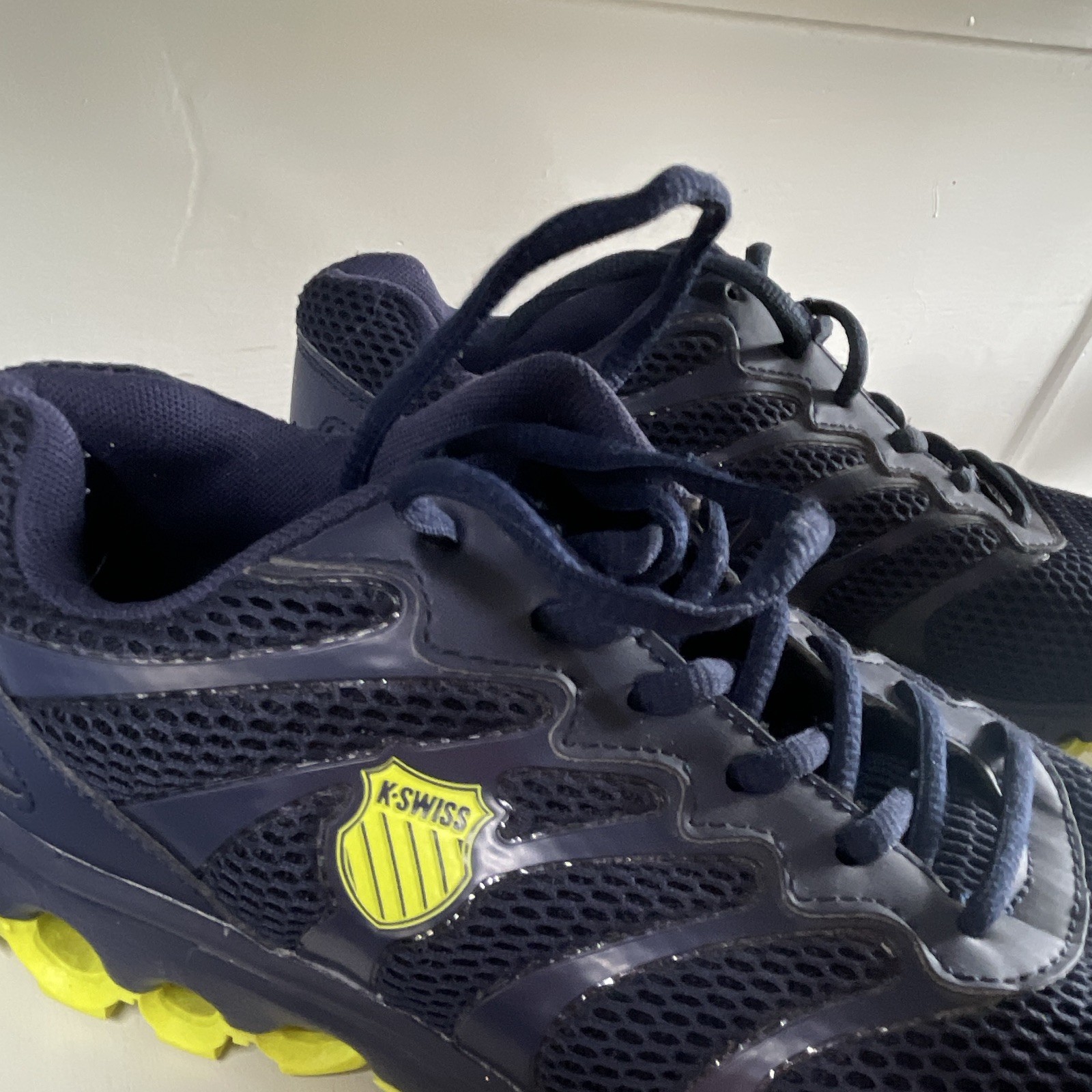 K-Swiss Men’s Blue/Yellow Mesh Low Top Lace-Up Running Sneaker Rubber Sole