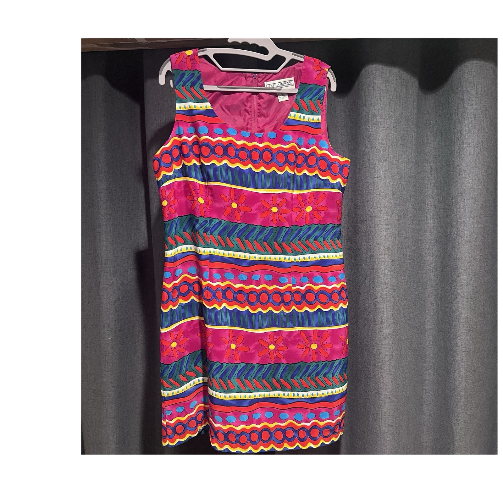 Jessica Howard Women’s 14 Shift Dress Floral Tribal Sleeveless Vintage