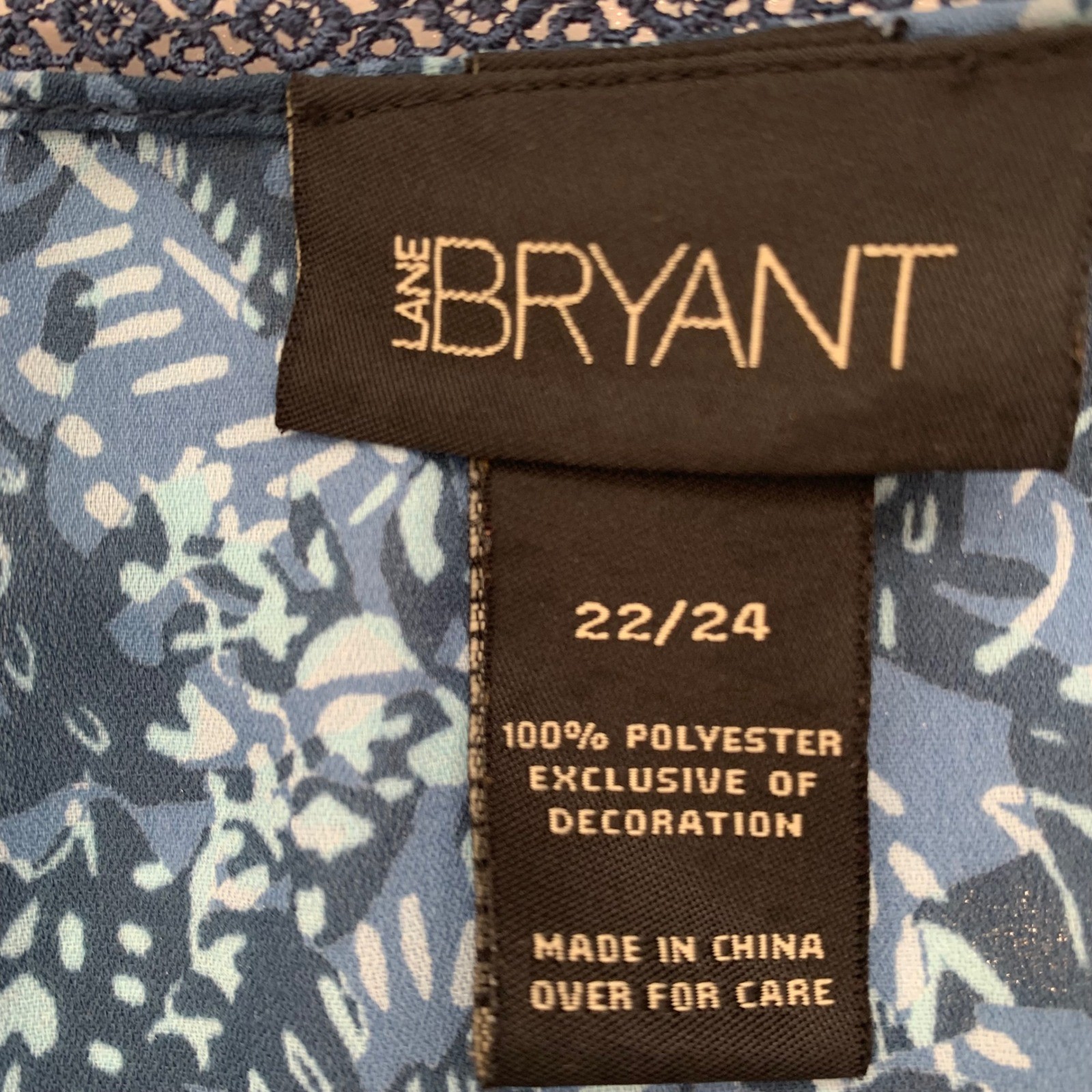 Lane Bryant Blue Paisley Crochet Trim Blouse 22/24 Boho Peasant Ling Sleeve