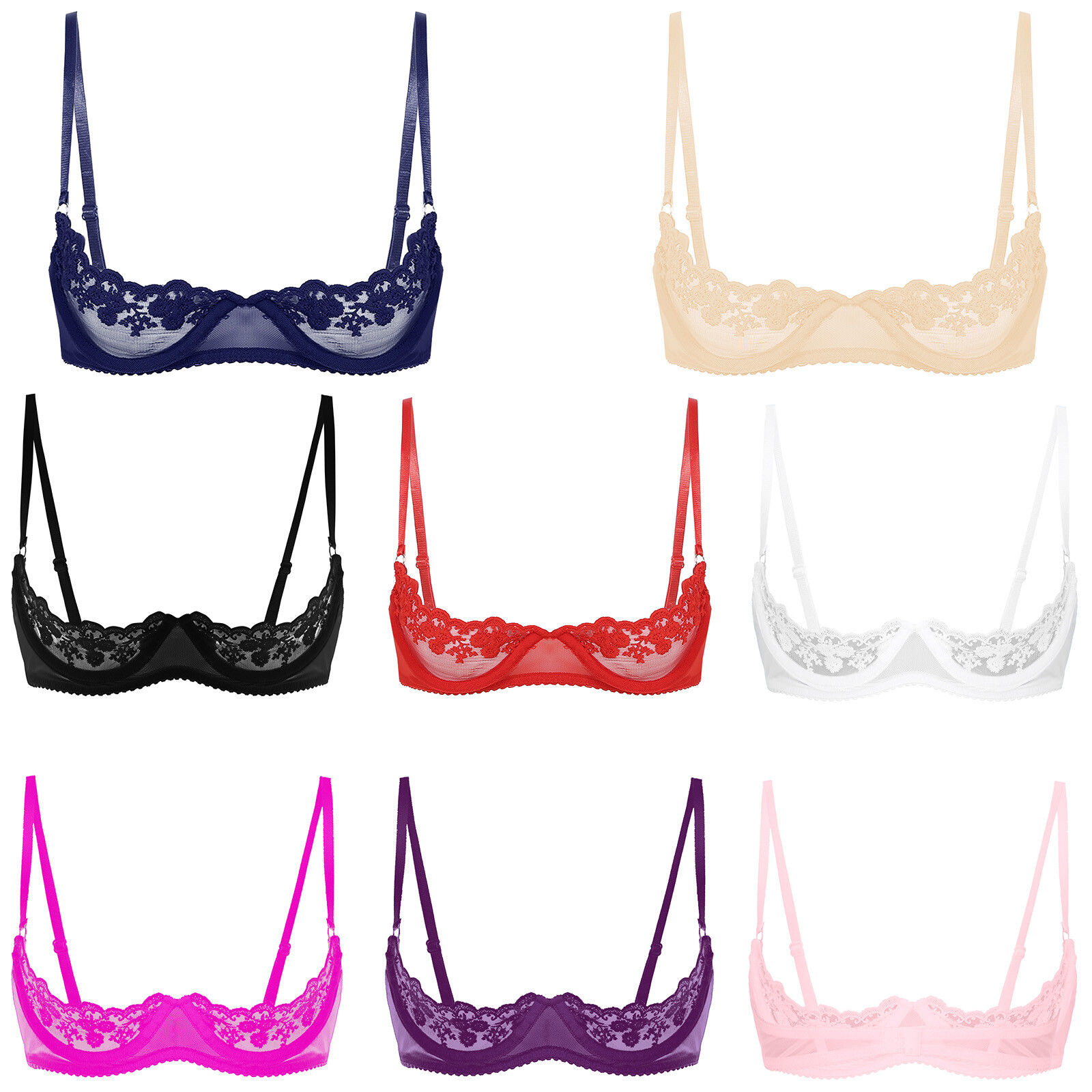 Womens Lace Half Cup Bra Underwired Bra Sexy Open Nipple Bra Sleepwear Lingerie