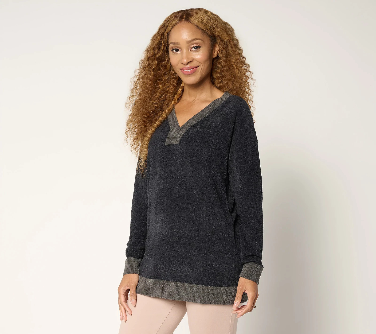 Barefoot Dreams Reg. CozyChic Ultra Lite Color Block V-Neck Tunic