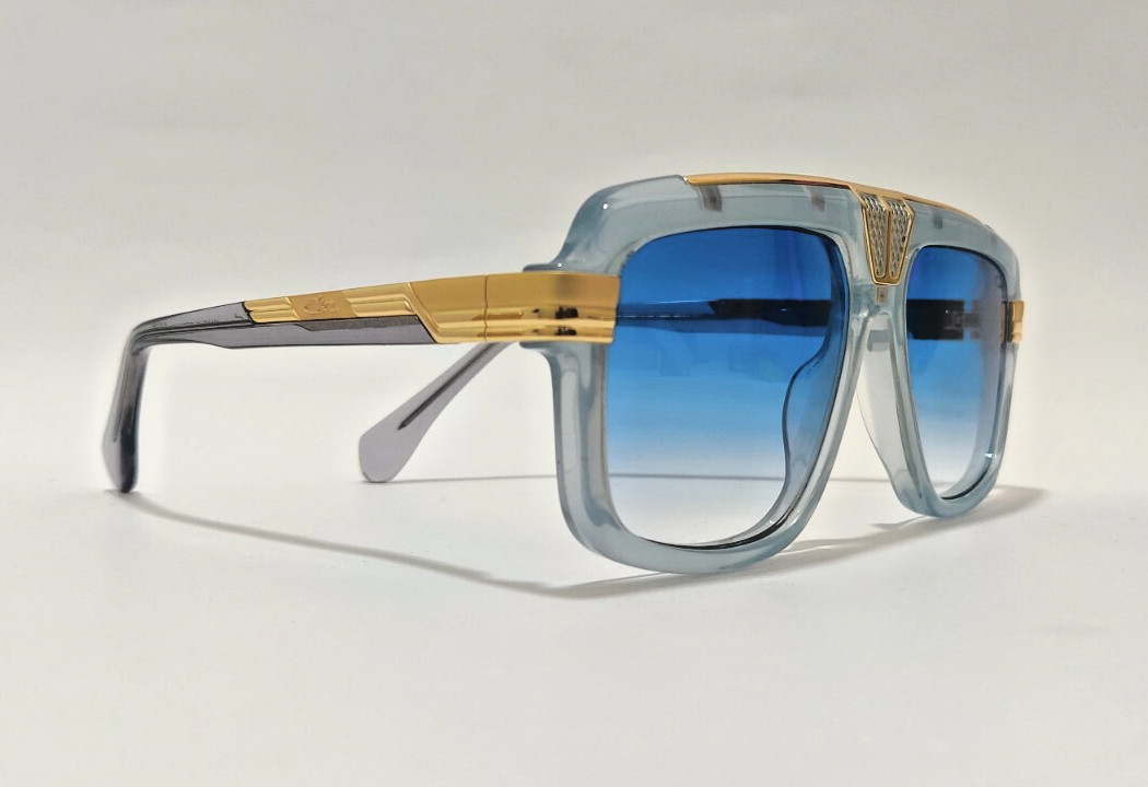 Cazal Sunglasses Crystal Translucent Gold Frame Blue Tinted Lens Unisex Eyewear