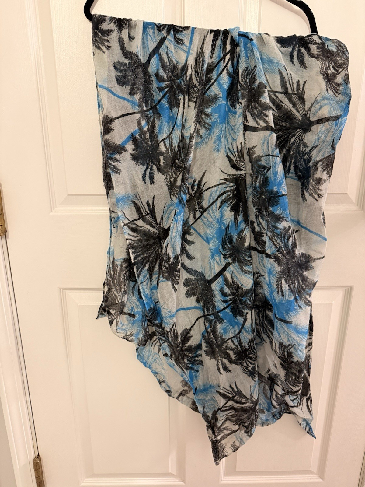 Blue Black Gray Palm Print Scarf for Women Fashion Accessory