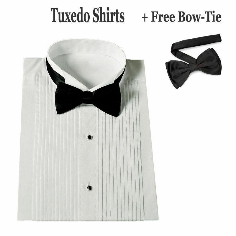 Men’s Standard Cuff White Tuxedo Dress Shirt Wing Collar with Bow-Tie SG11