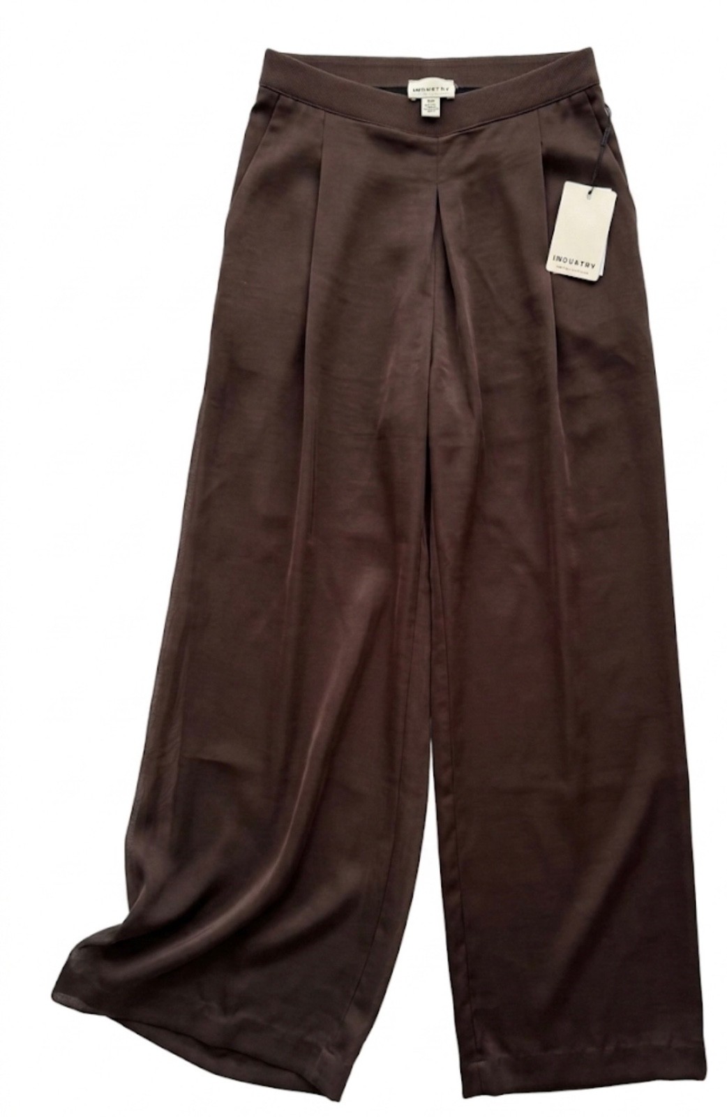 INDUSTRY Womens Brown Espresso Satin Wide Leg Pleated Pants Size Small NWT Flowy