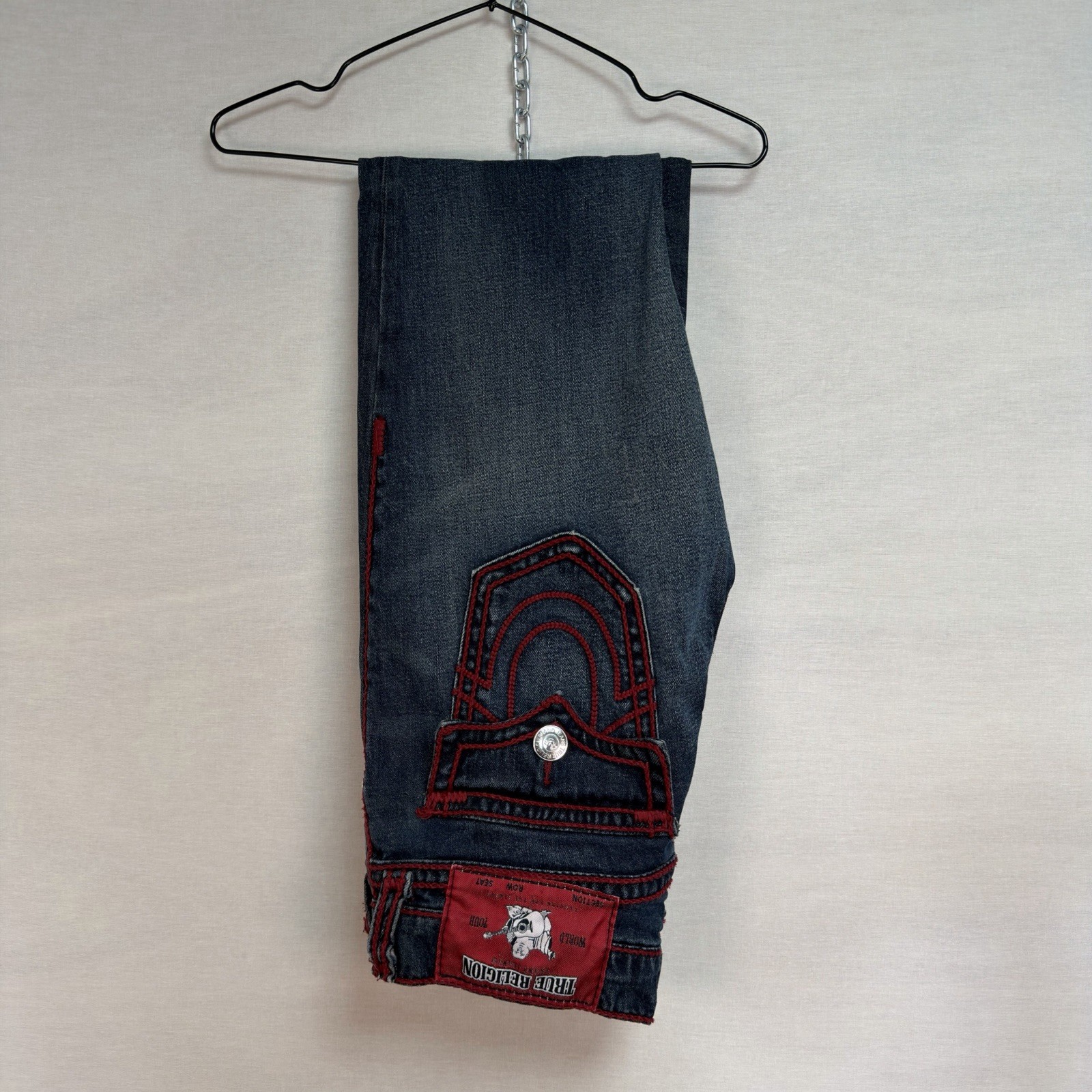 True Religion Men’s Ricky Relaxed Straight Jeans Red Rope Stiching