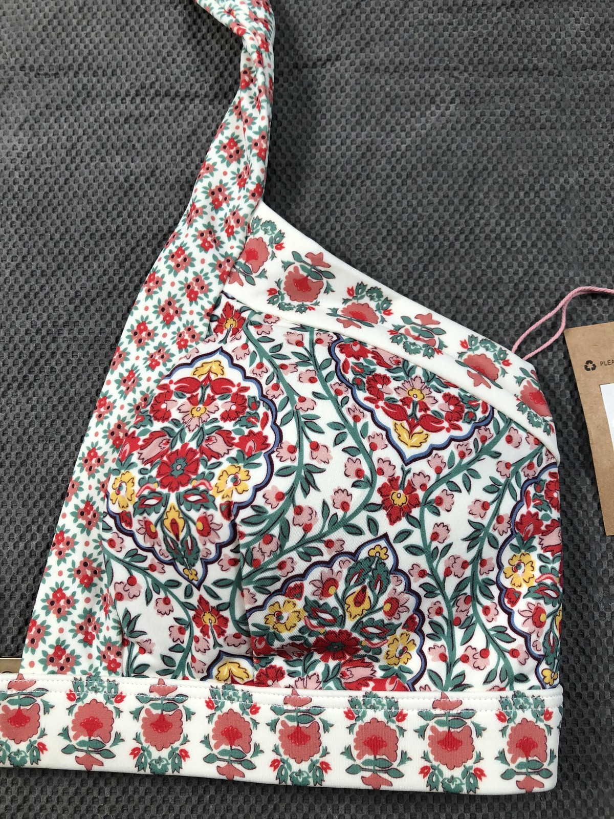 Boden Bikini Top Swimsuit Womens 8 Multicolor Floral Halter Bow Lined Stretch