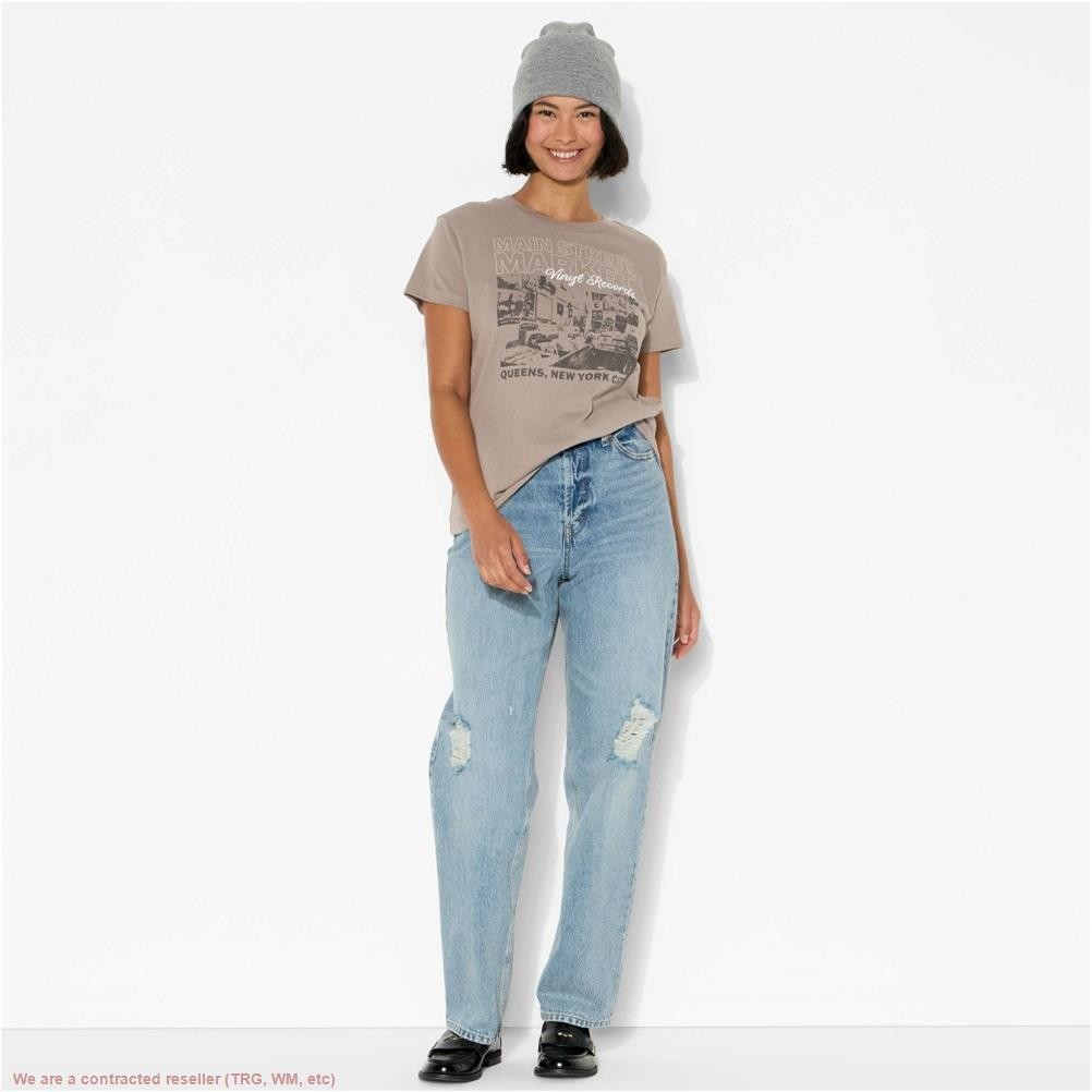Women’s Mainstreet Market Vinyl Records Short Sleeve Graphic T-Shirt – Brown L