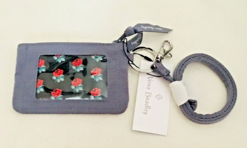 Vera Bradley Carbon Gray Microfiber Zip Id & Lanyard Set NWT