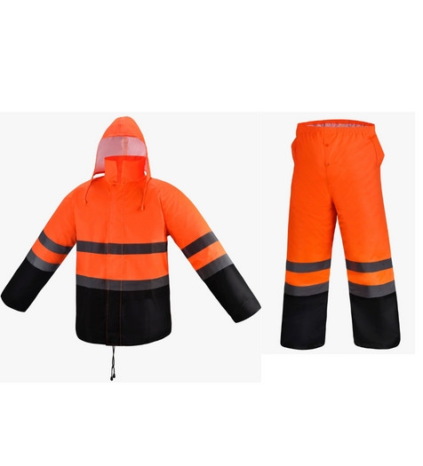 Orange Safety Rain-suit, Rain Jacket With Hoodie and Rain Pants